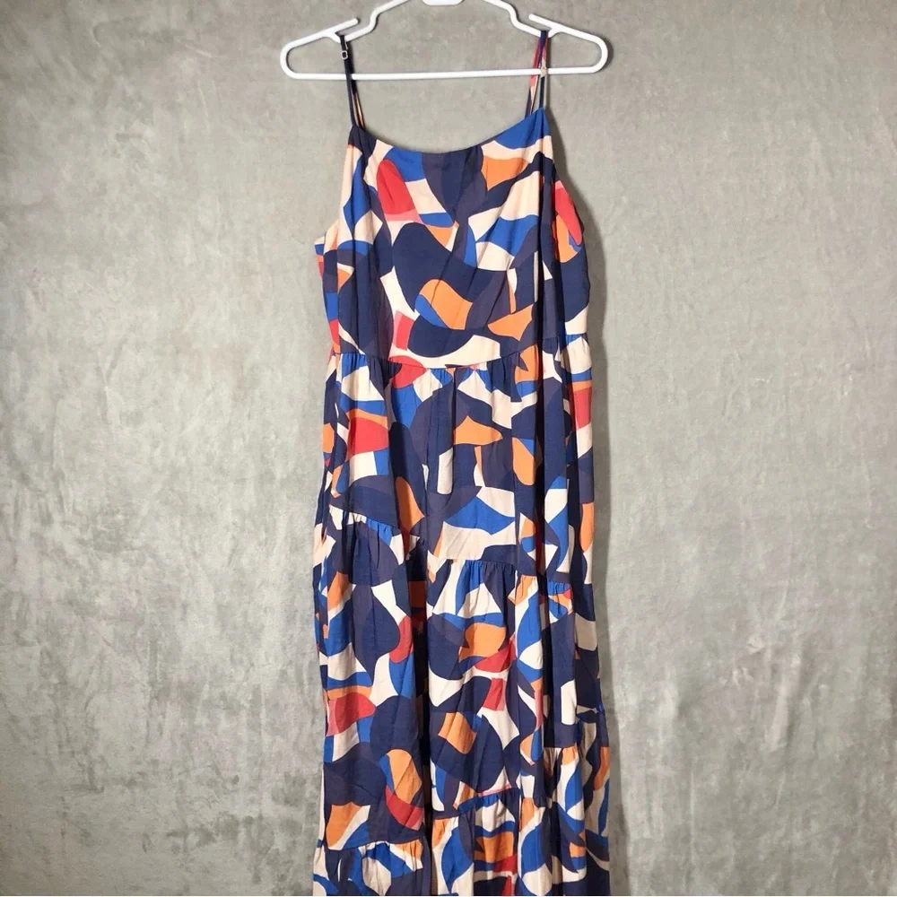 Nine West Asymmetrical Tiered Maxi Dress Women’s XL Tropical Colorful Resortwear - Picture 4 of 9